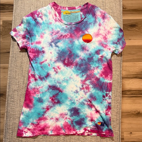 Aviator Nation Tie-Dyed Sunset Short Sleeve Pink//Blue Small - Picture 1 of 4